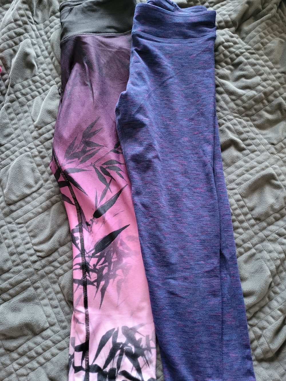 Dual Pair Active Cropped  Leggings - Pink/Black Floral & Heathered Purple